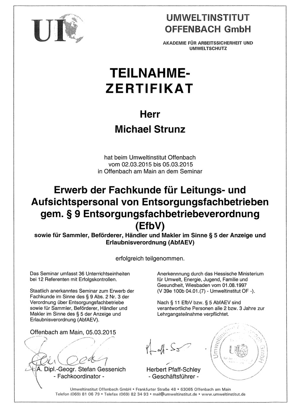 Entsorgungsfachbetrieb EfbV